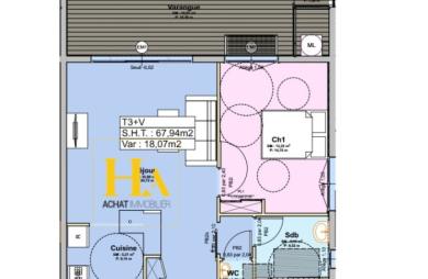 Vente Appartement 67.94m² 3 pièces Saint Gilles Les Hauts