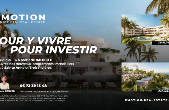 Pour y vivre ou pour investir -  Appartements neufs Trois-Rivières ou Sainte-Anne en Guadeloupe