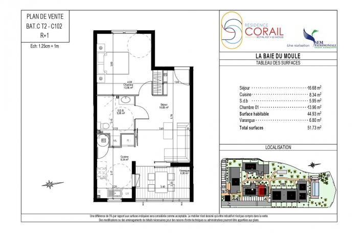 Vente Appartement 51.7m² 2 pièces Le Moule