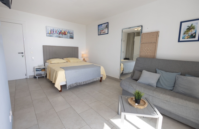 Studio r&eacute;nov&eacute; avec magnifique vue mer et jardins   R&eacute;sidence avec plage et piscine