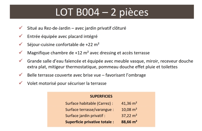 Appartement 2 pi&egrave;ces dans la r&eacute;sidence