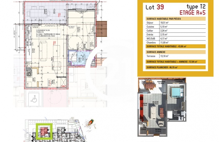 Location Appartement 43.86m&sup2; 2 pi&#232;ces Cayenne