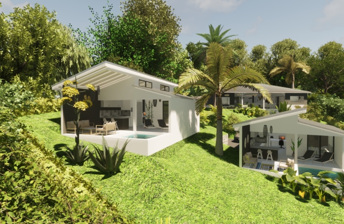 Programme neuf composé d’une villa vue mer et de deux lodges sur un terrain de 1212m2 sur la commune des Anse