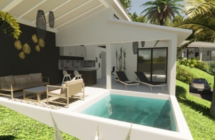 Programme neuf composé d’une villa vue mer et de deux lodges sur un terrain de 1212m2 sur la commune des Anse