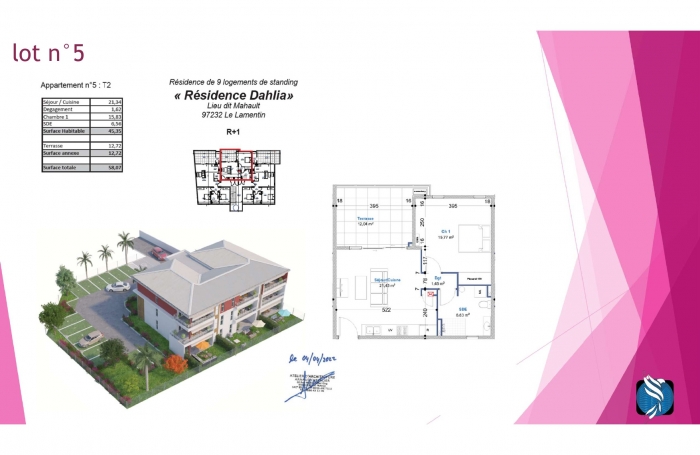 2 pi&egrave;ces 45.35 m2 Appartement T2 neuf quartier Mahault - LE LAMENTIN
