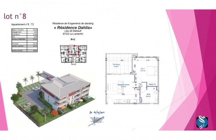 2 pi&egrave;ces 45.35 m2 Appartement T2 neuf quartier Mahault - LE LAMENTIN