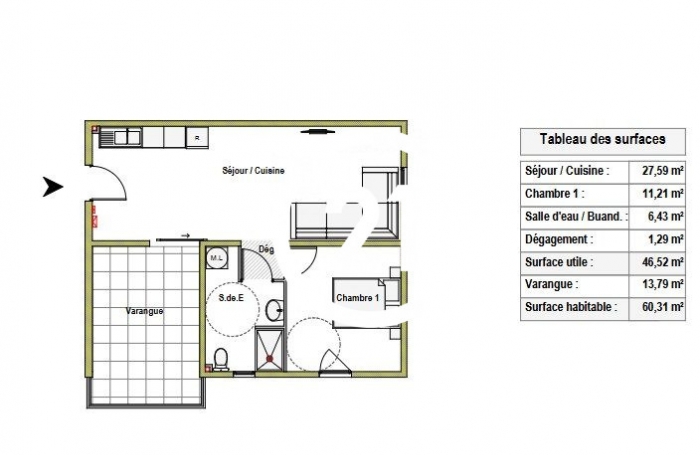 Vente Appartement 46.52m&sup2; 2 pièces Le Lamentin