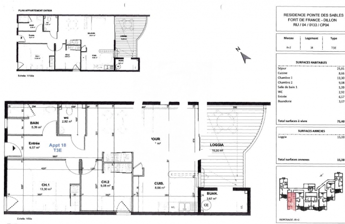Location Appartement 75.46m&sup2; 3 pièces Fort de france