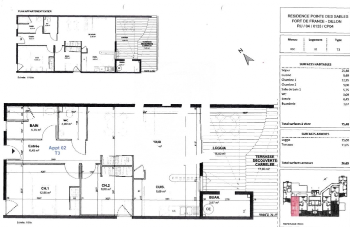 Location Appartement 75.46m&sup2; 3 pièces Fort de france