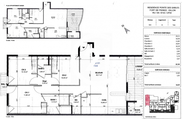 Location Appartement 88.86m&sup2; 4 pi&#232;ces Fort de france
