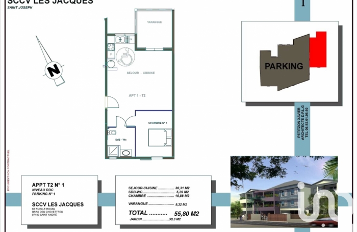 Vente Appartement 46m&sup2; 2 pièces Saint Joseph