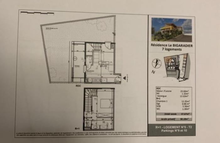 Vente Appartement 58m&sup2; 2 pièces Sainte Clotilde