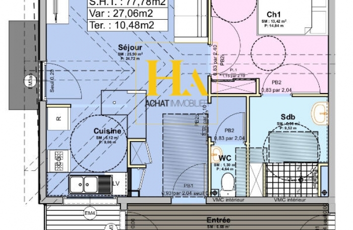 Vente Appartement 77.78m&sup2; 4 pi&egrave;ces Saint Gilles Les Hauts